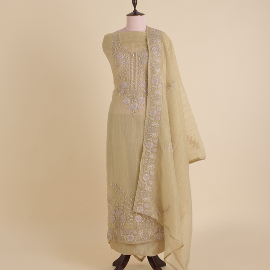 Beige Crush Tissue Cut-Dana Zari Embroidered Suit
