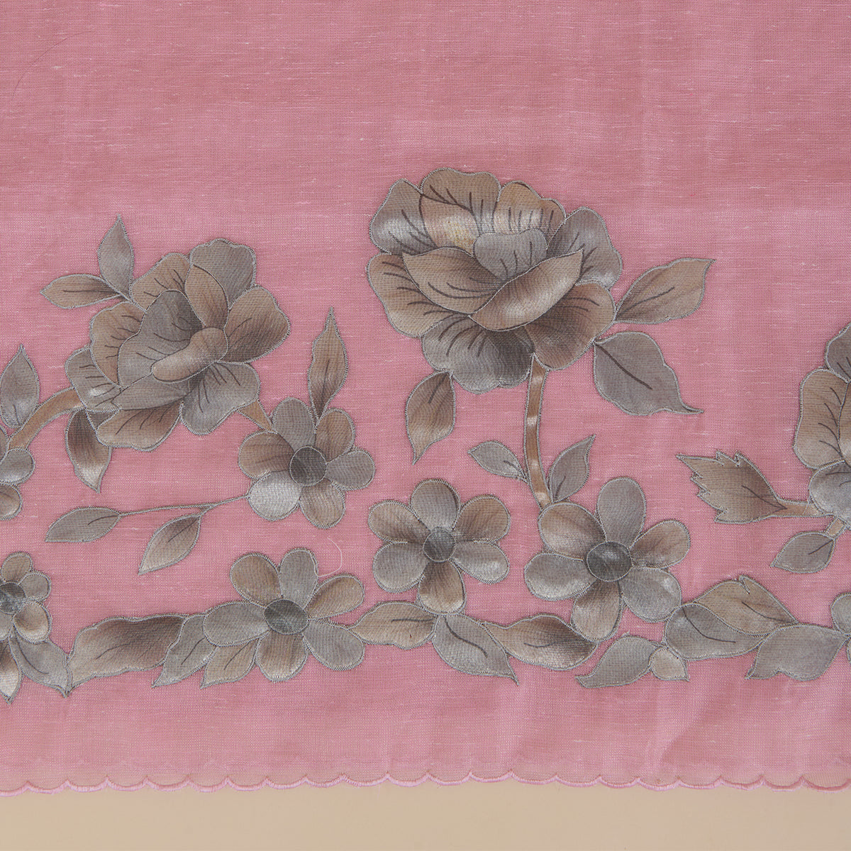 Baby Pink Chanderi Tissue Applique Embroidered Kurta Set