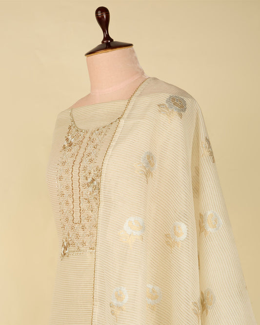 Beige Chanderi Lurex Suit with Zardozi and Pearl Work