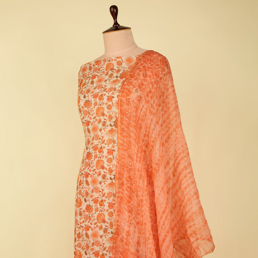 Coral Chanderi Printed Suit with Tie-Dye Dupatta