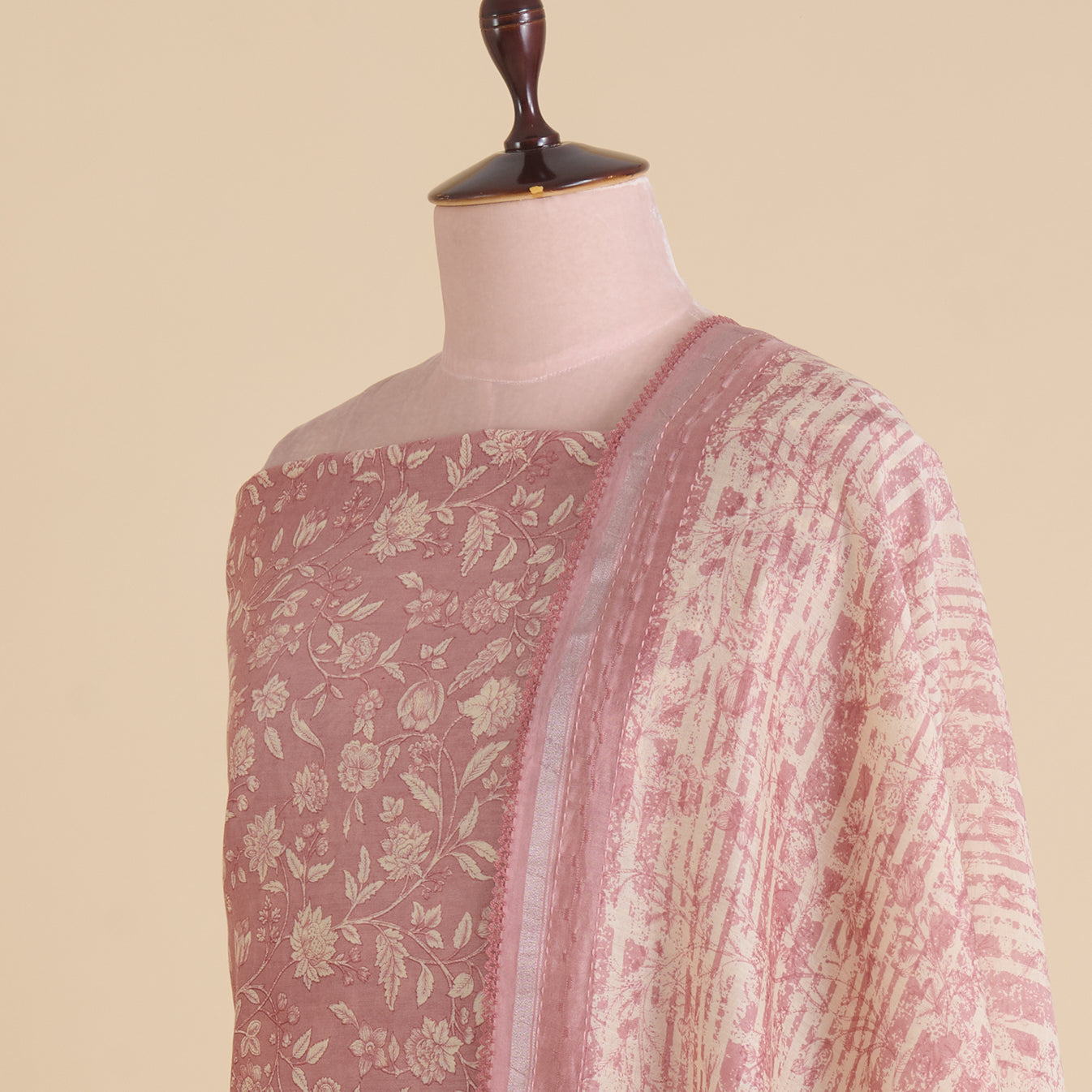 Dusty Brown Chanderi Silk Katha Stitch Embroidered Kurta Set
