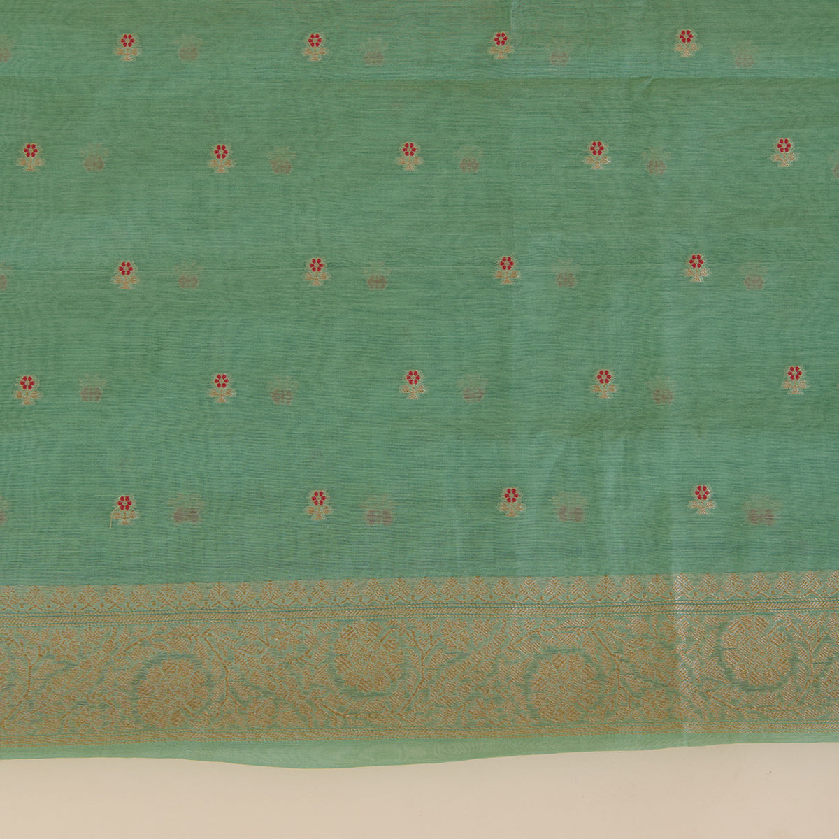 Dusty Green Chanderi Woven Zari Buti Kurta Set