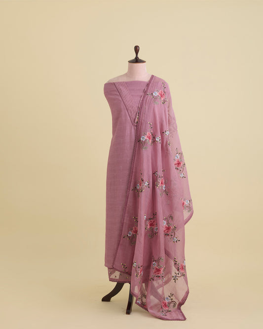 Dusty Pink Mal Chanderi Kurta with Embroidery and Matching Dupatta