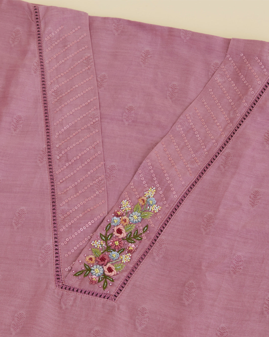 Dusty Pink Mal Chanderi Kurta with Embroidery and Matching Dupatta