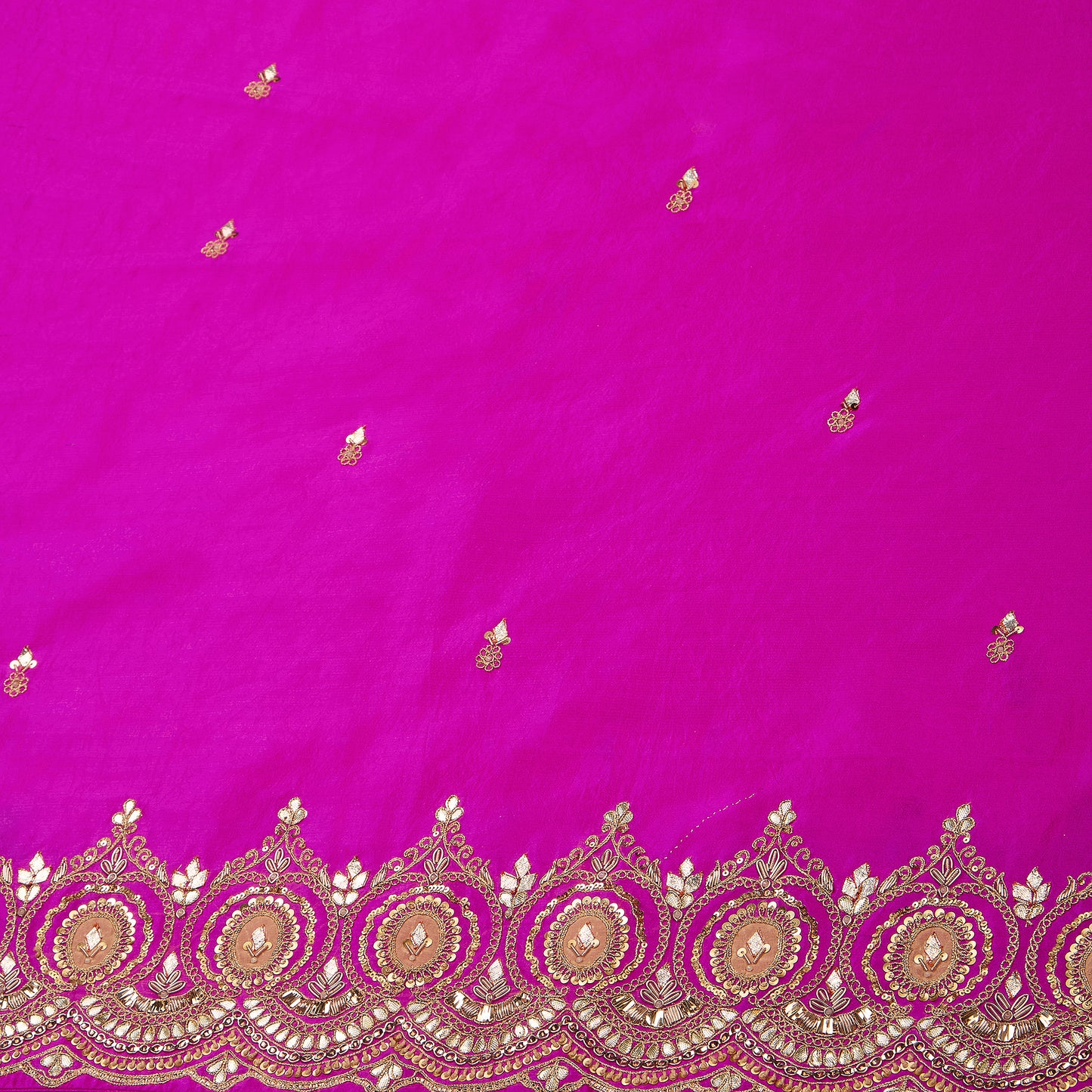 Fuschia Pink Chiniya Silk Kurta with Gota & Dori Work