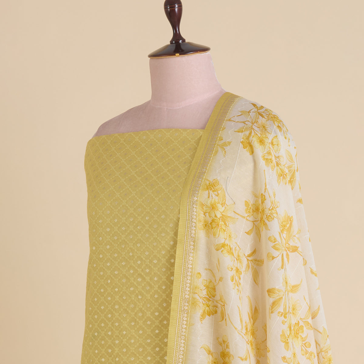 Gold Chanderi Resham Zari Woven Kurta with Katha Dupatta