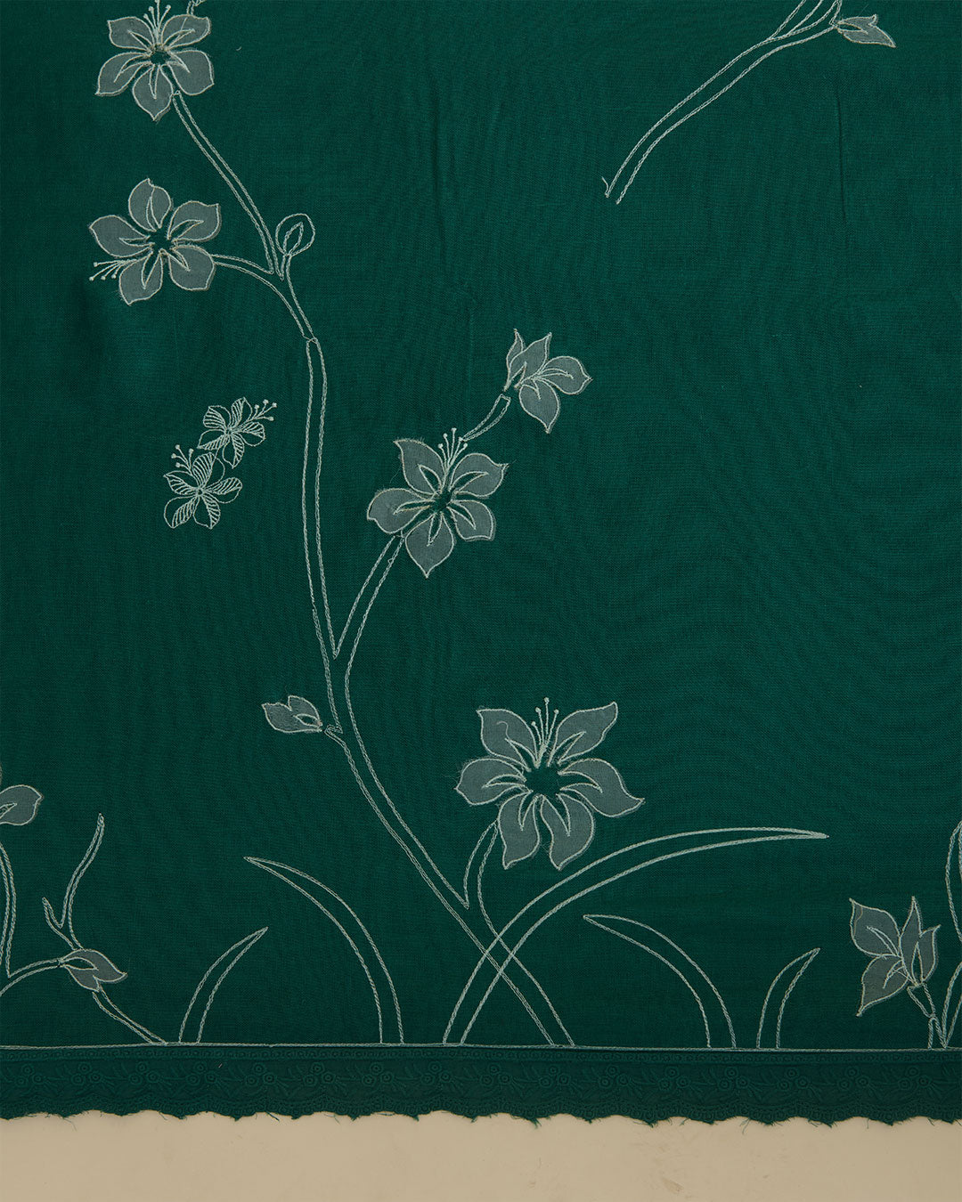Green Linen Kurta Suit with Applique & Thread Work by Vandana