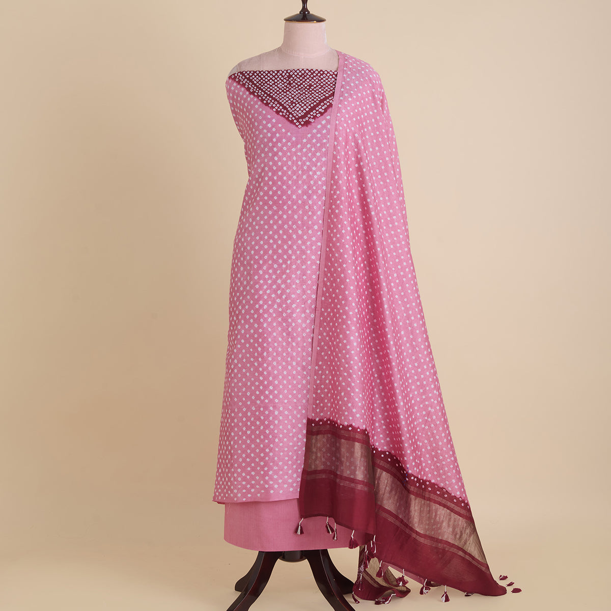 Maroon Pink Chanderi Bandhej Kurta