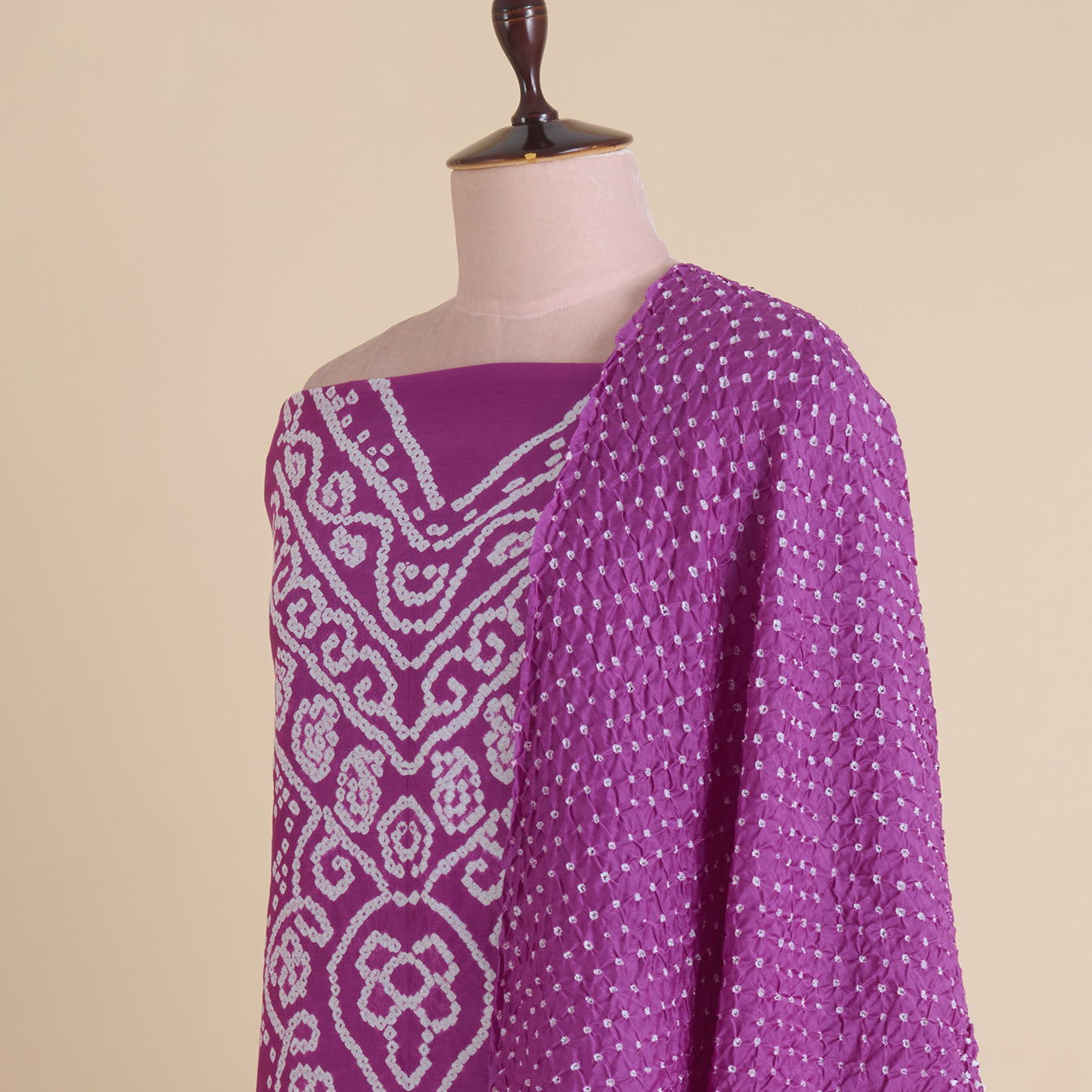 Magenta Pink Chanderi Bandhej Kurta with Woven Pallu Dupatta