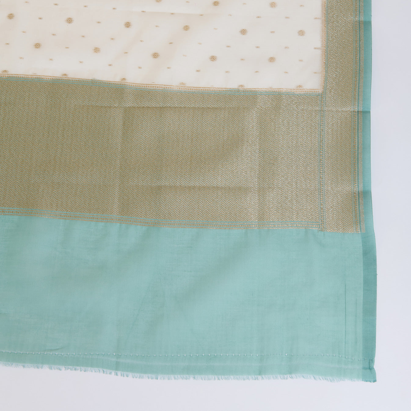 Off White Blue Chanderi Self-Woven Jaal Kurta Set