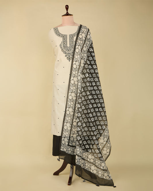 Off-White and Black Maheshwari Suit with Resham and Zari Embroidery