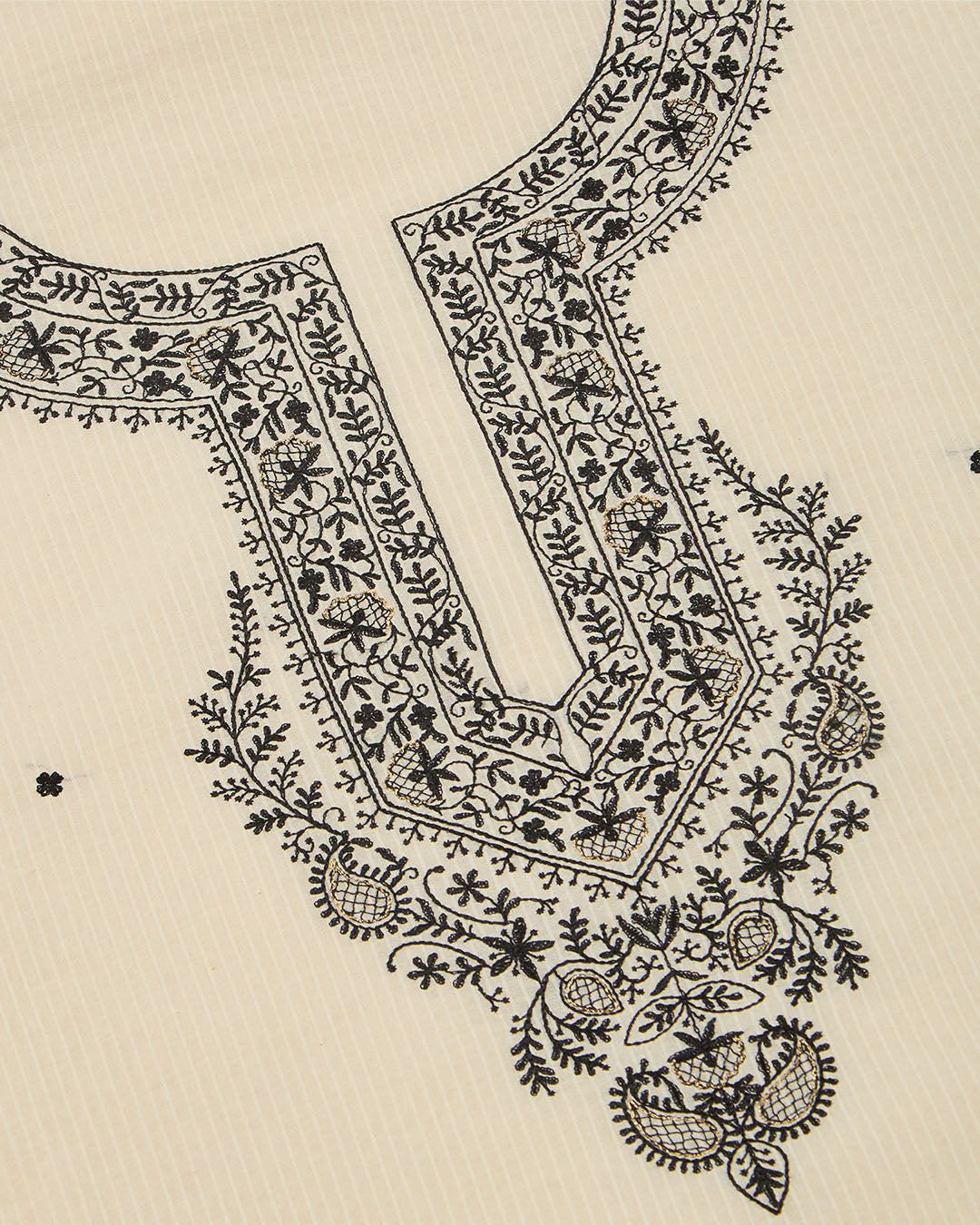 Off-White & Black Maheshwari Suit with Resham and Zari Embroidery