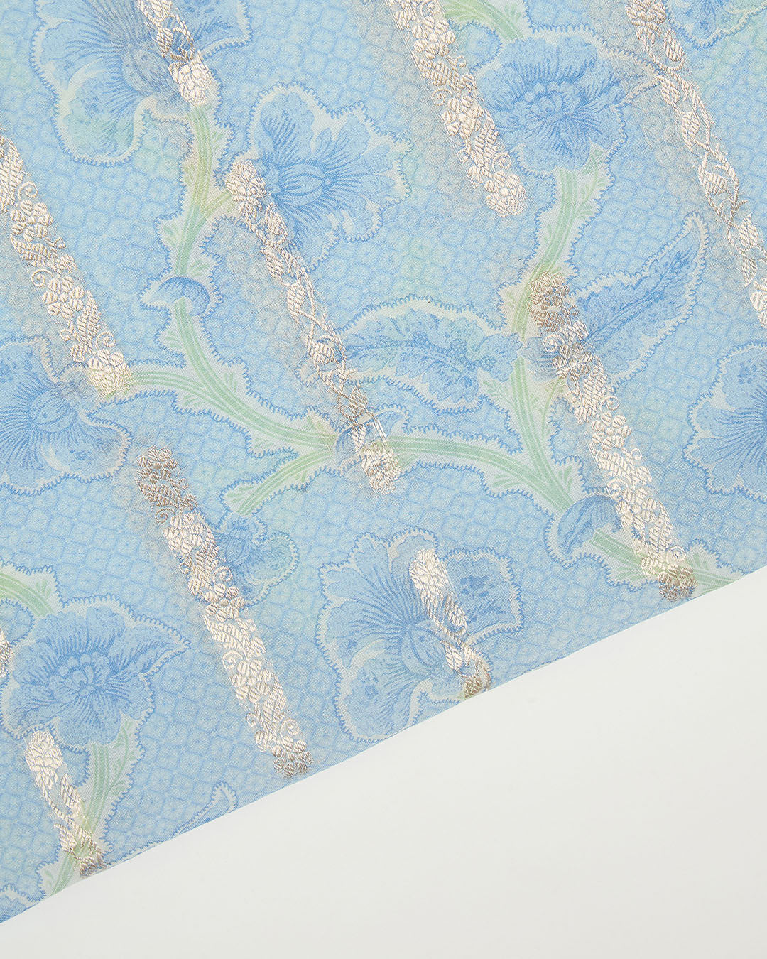 Powder Blue Chanderi Digital Printed Suit with Zari Embroidery
