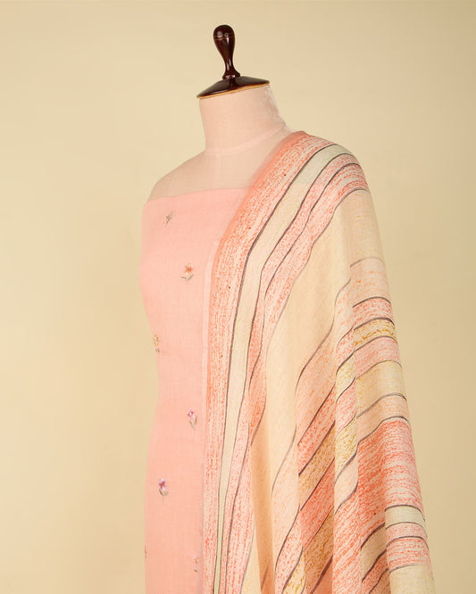Peach Linen Suit with Resham Butti and Digital Printed Dupatta