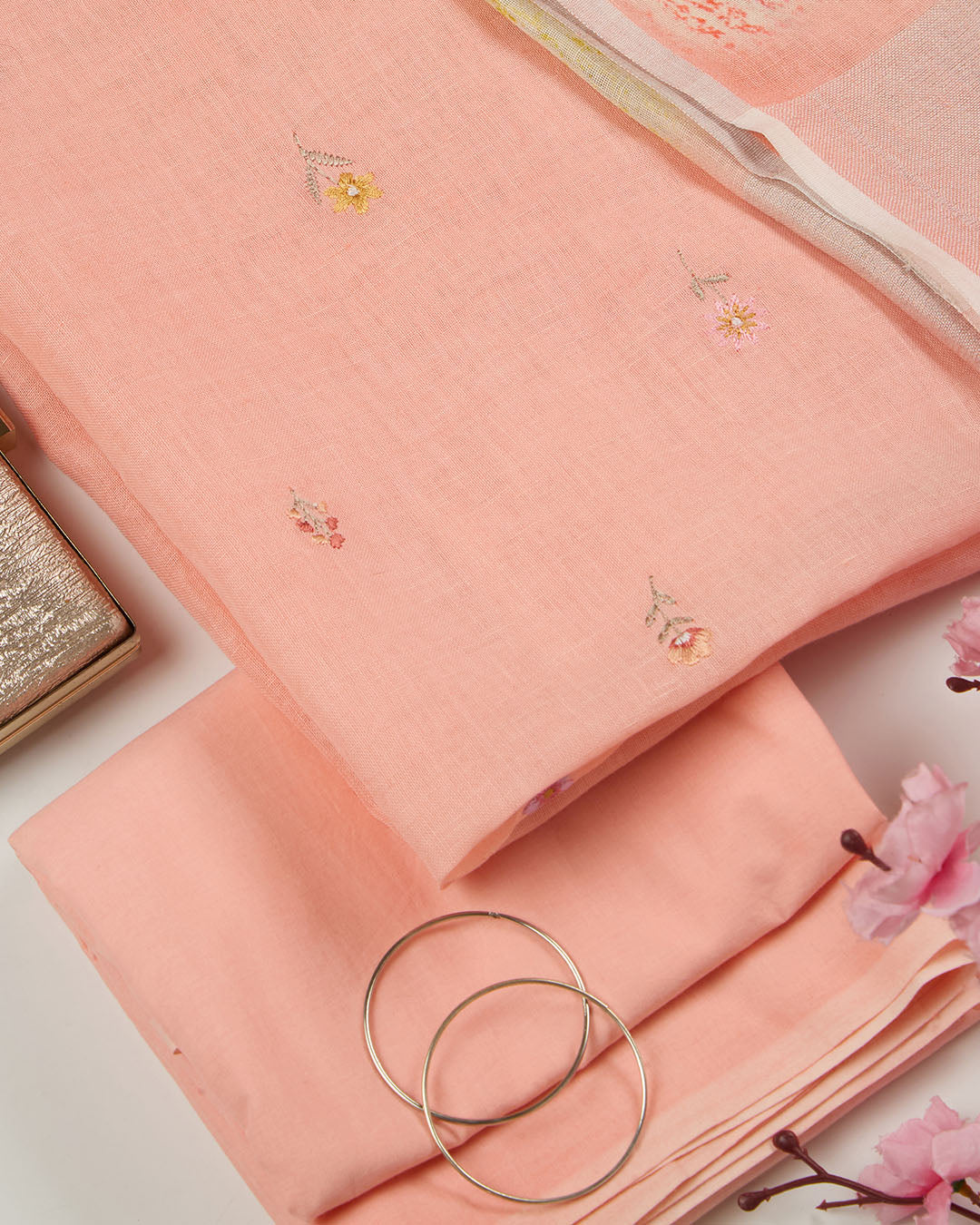 Peach Linen Suit with Resham Butti and Digital Printed Dupatta