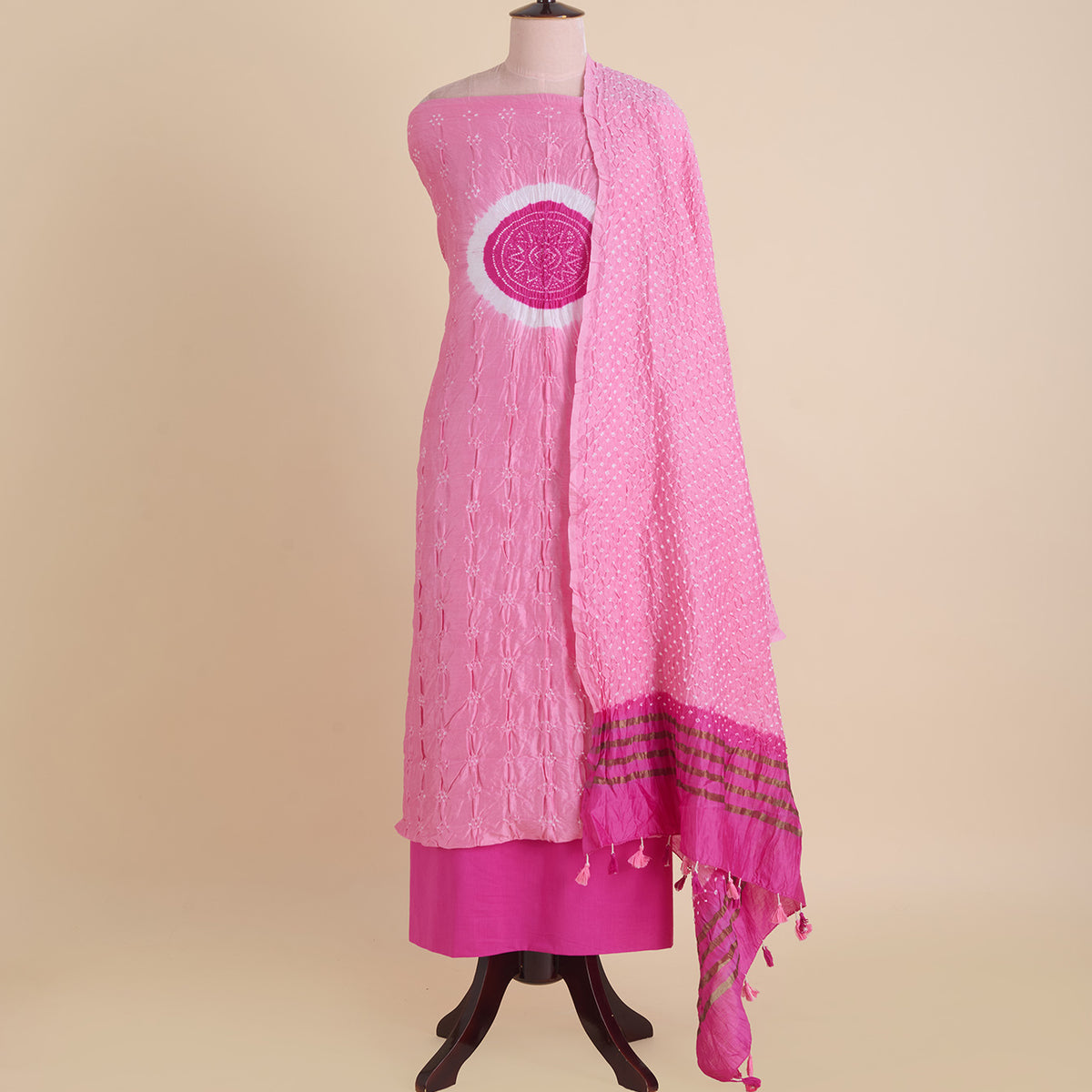 Pink Chanderi Bandhej Kurta Set with Dupatta