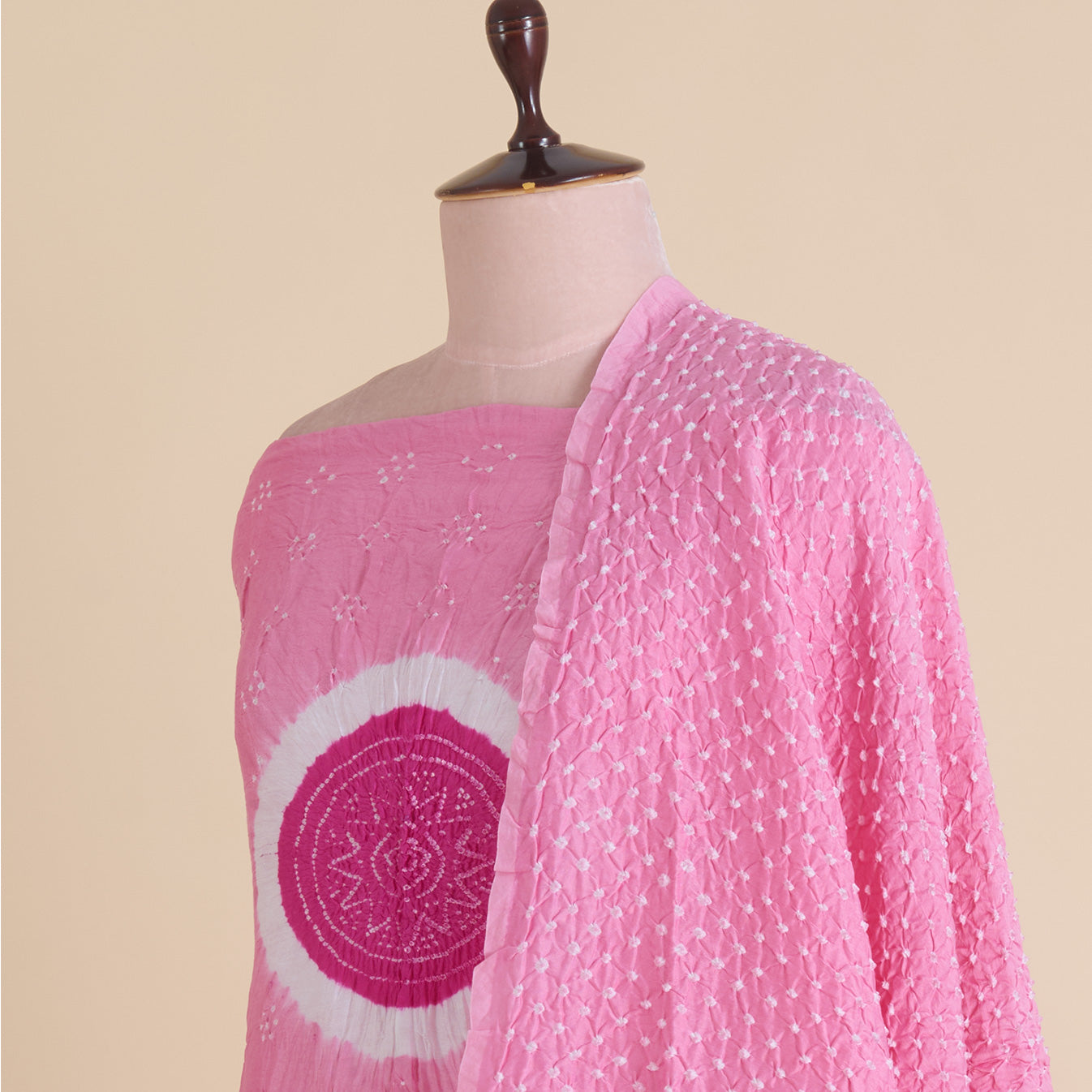 Pink Chanderi Bandhej Kurta Set with Dupatta