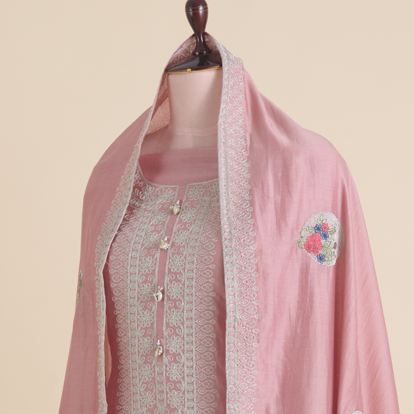 Pink Chanderi Dori & Resham Embroidered Suit Set