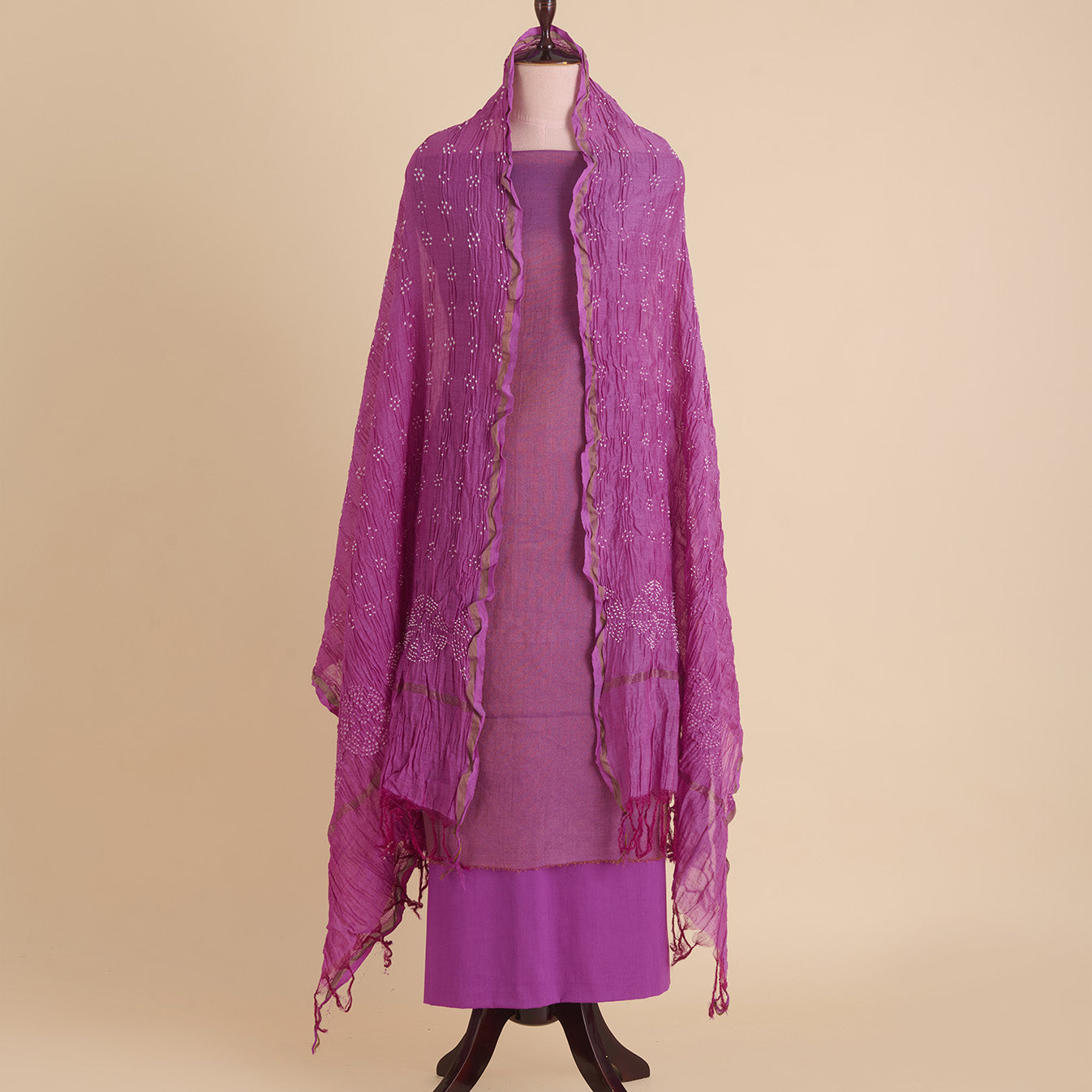 Purple Chanderi Tissue Suit with Bandhej Dupatta