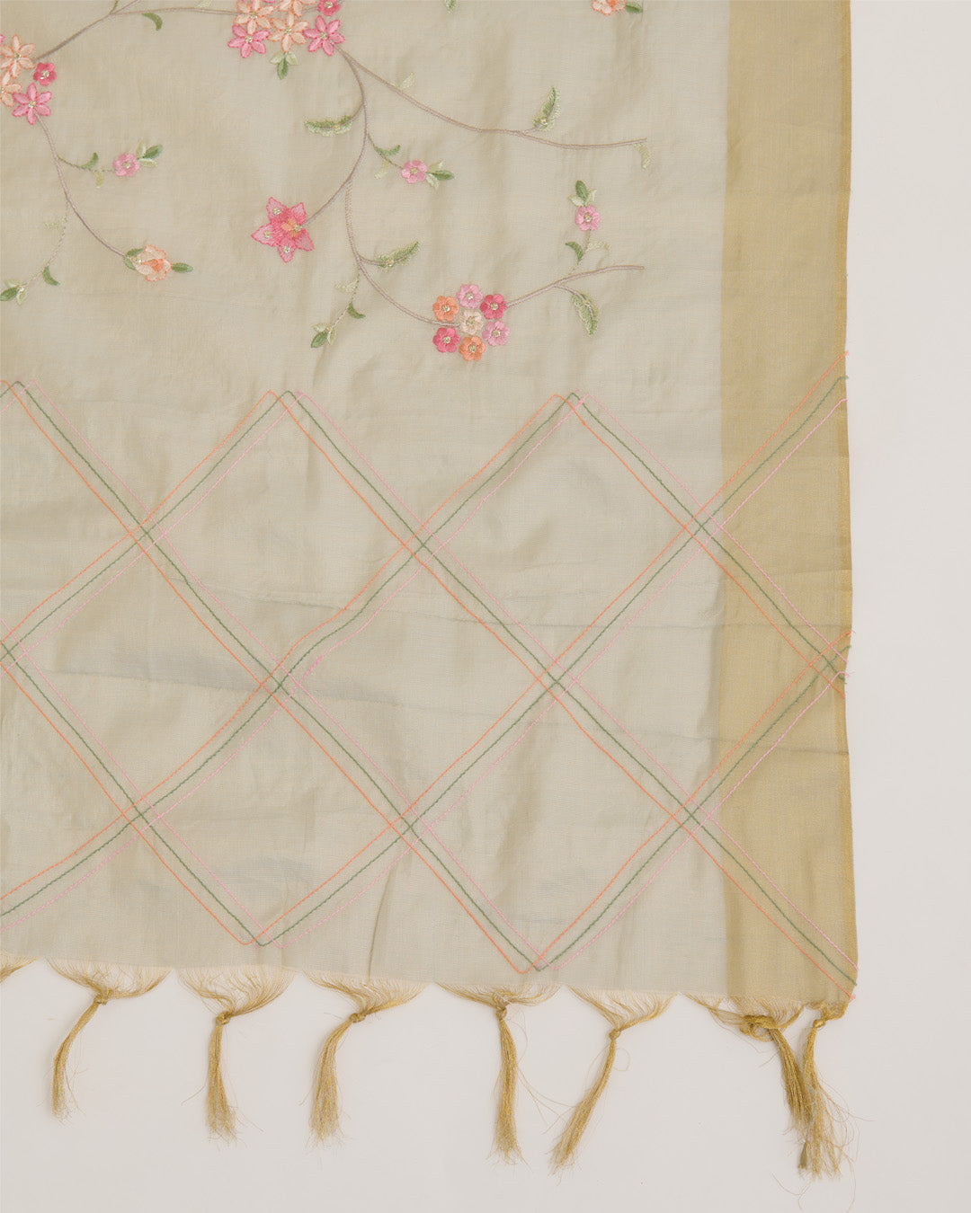 Pale Green Tissue Chanderi Kurta Set with Resham & Zari Embroidery