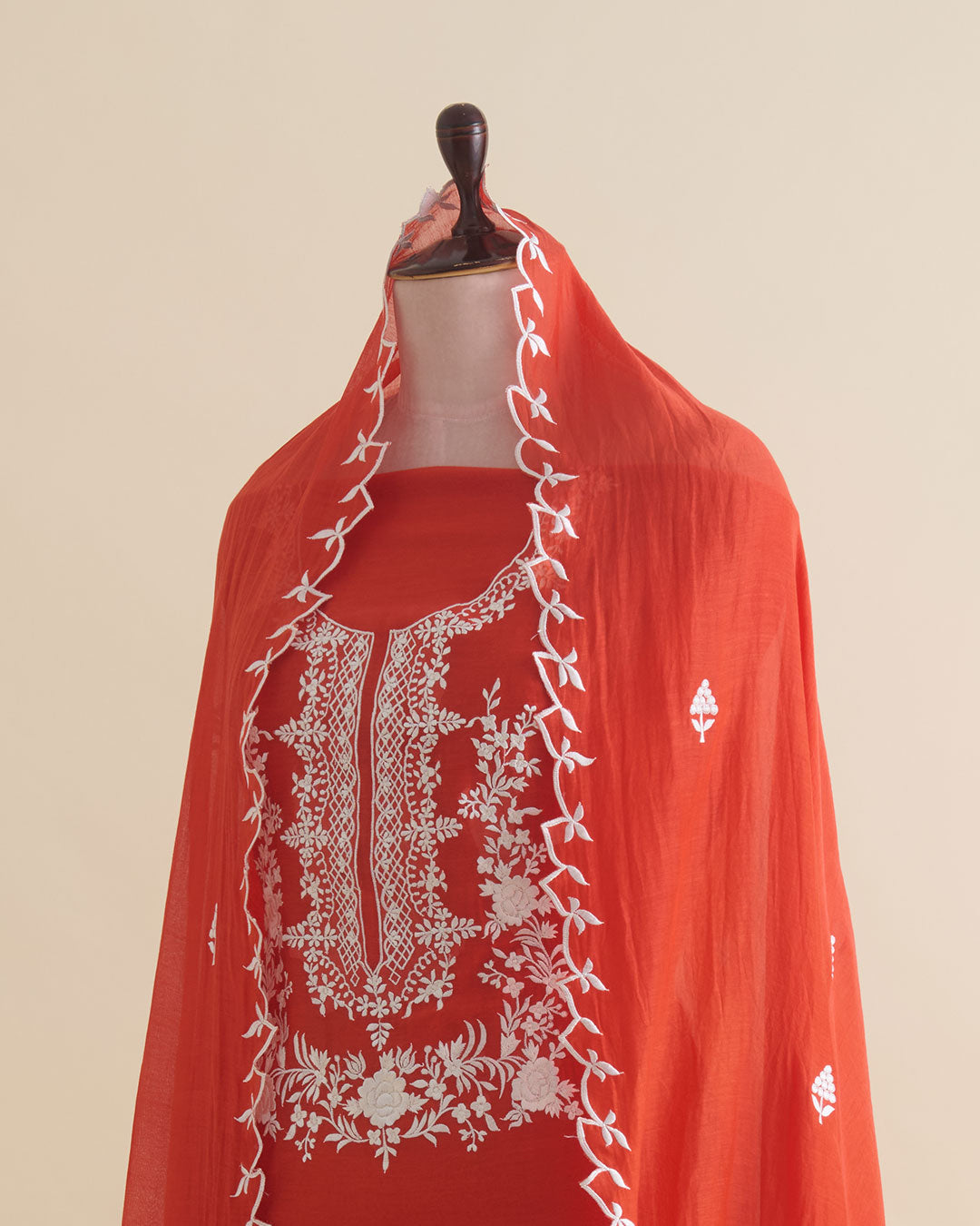 Red Mal Chanderi Kurta with Resham Embroidery & Matching Dupatta by Vandana