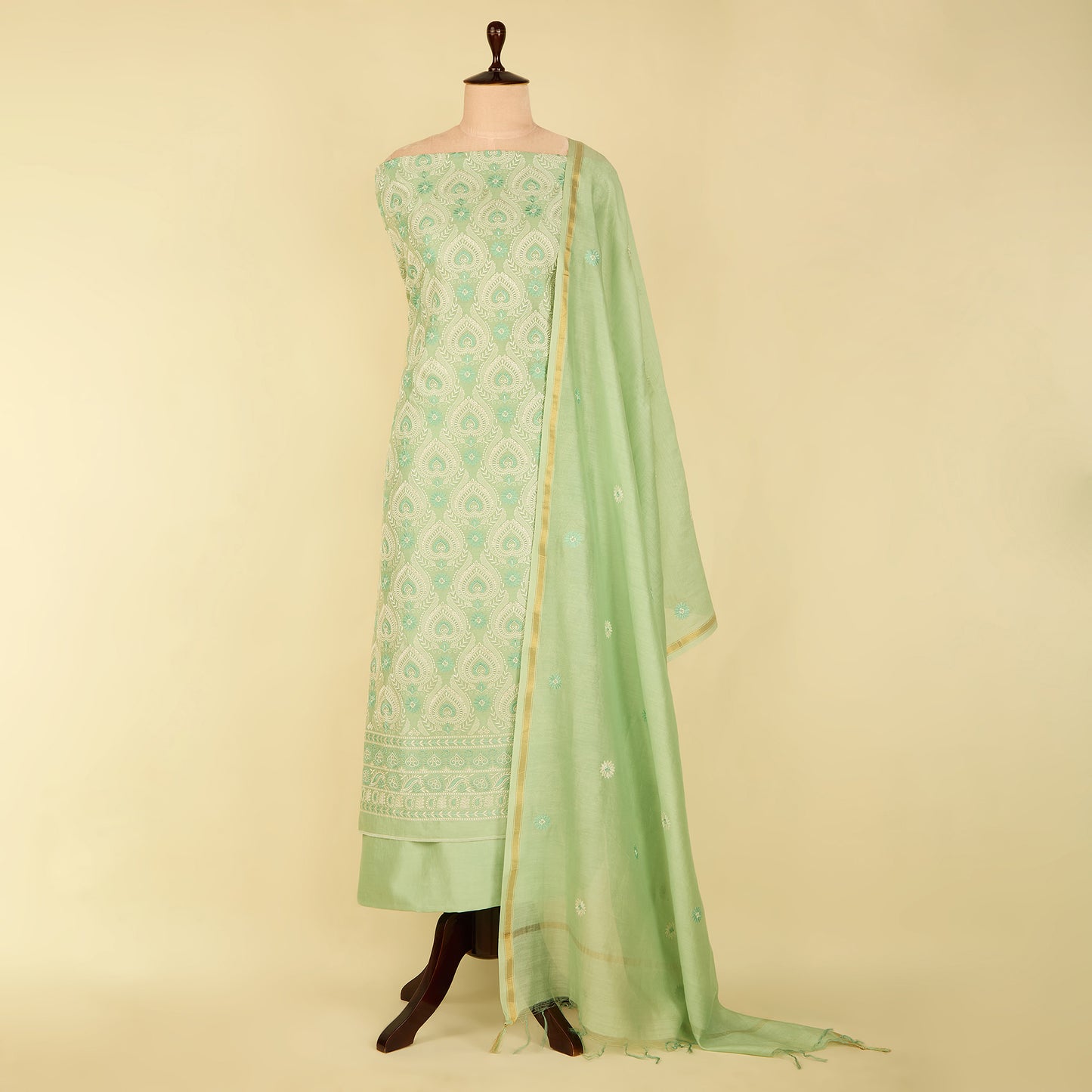 Sea Green Chanderi Resham Embroidered Suit with Dupatta