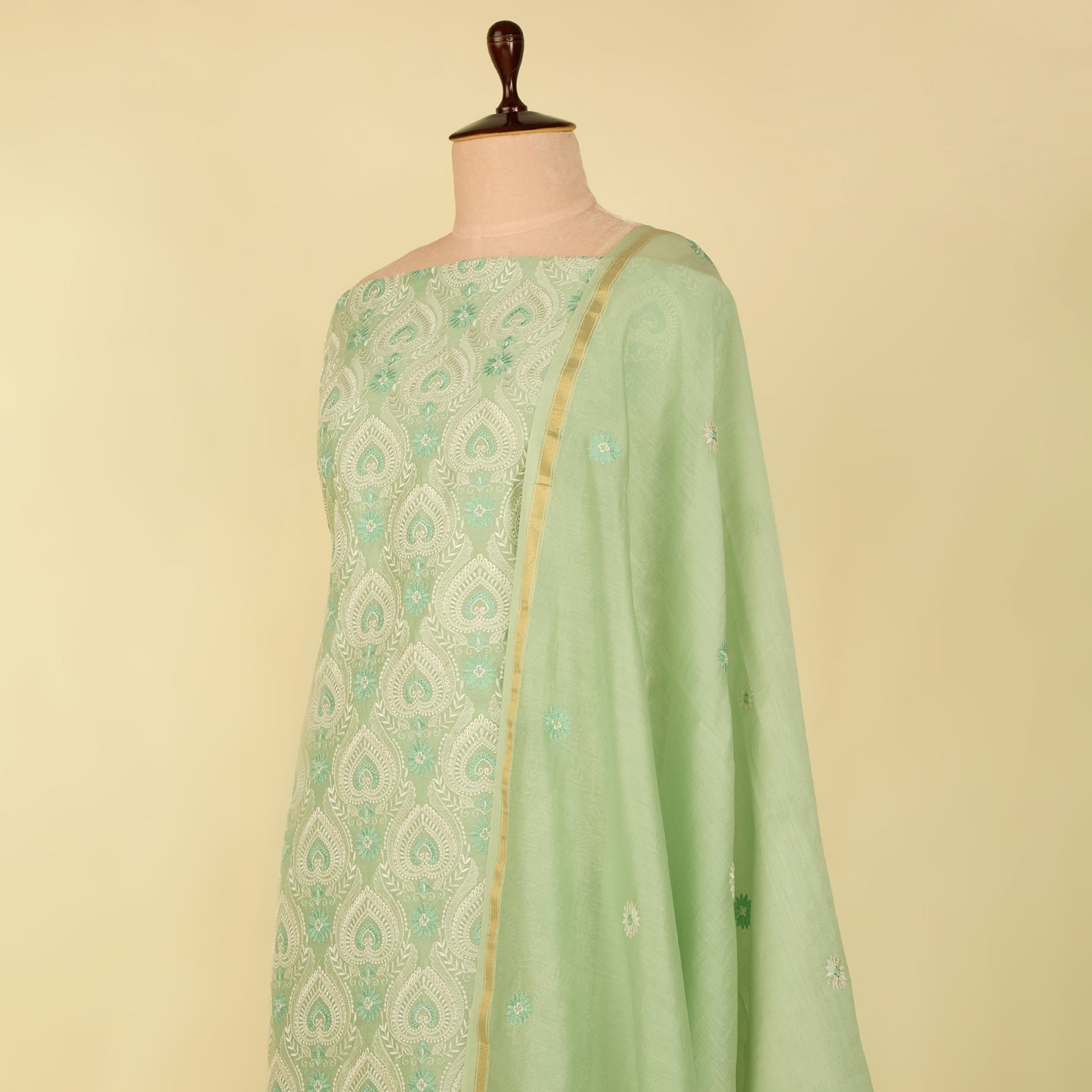 Sea Green Chanderi Resham Embroidered Suit with Dupatta