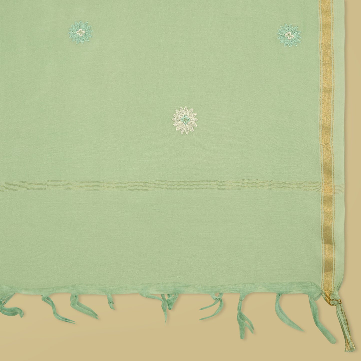 Sea Green Chanderi Resham Embroidered Suit with Dupatta