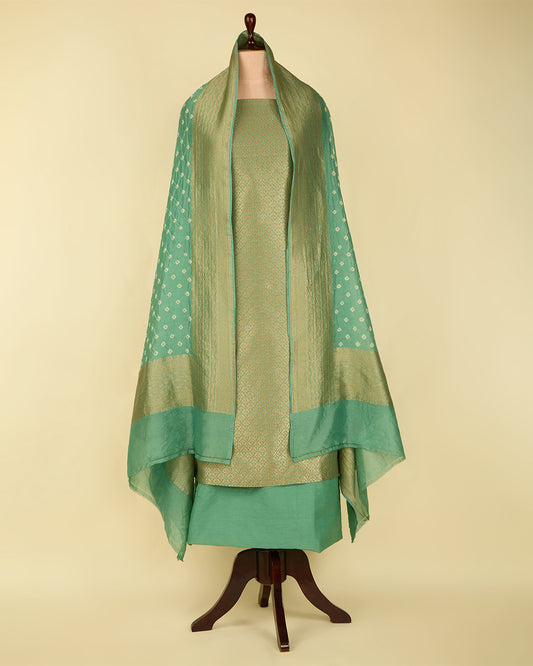 Sea Green Chanderi Suit with Bandhej Woven Dupatta