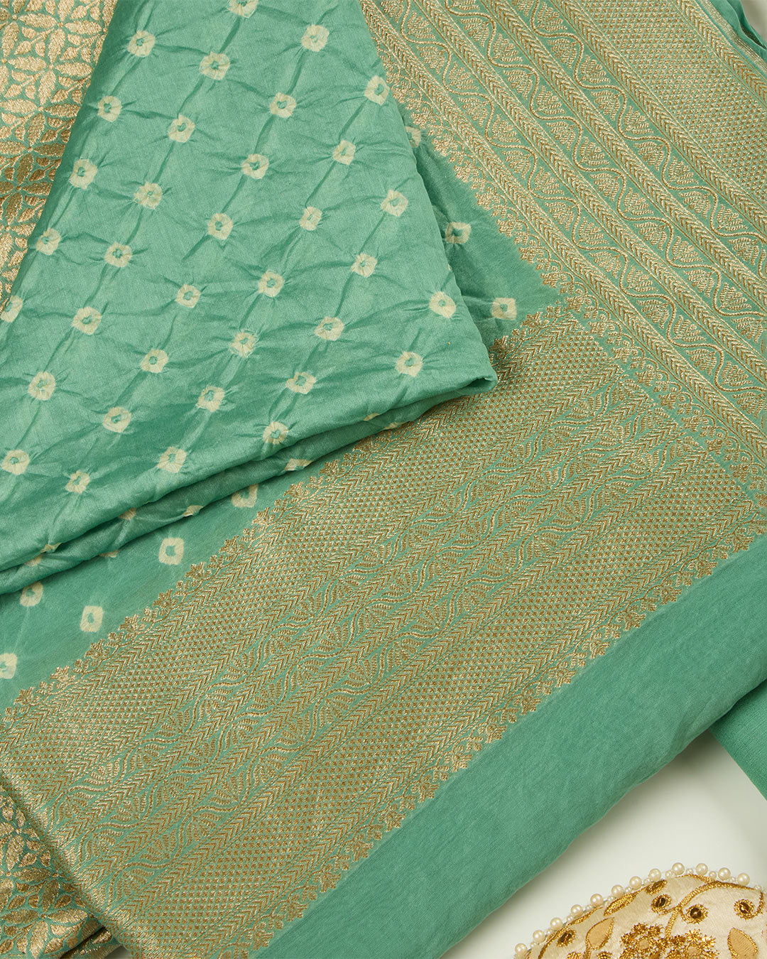 Sea Green Chanderi Woven Suit with Bandhej Dupatta