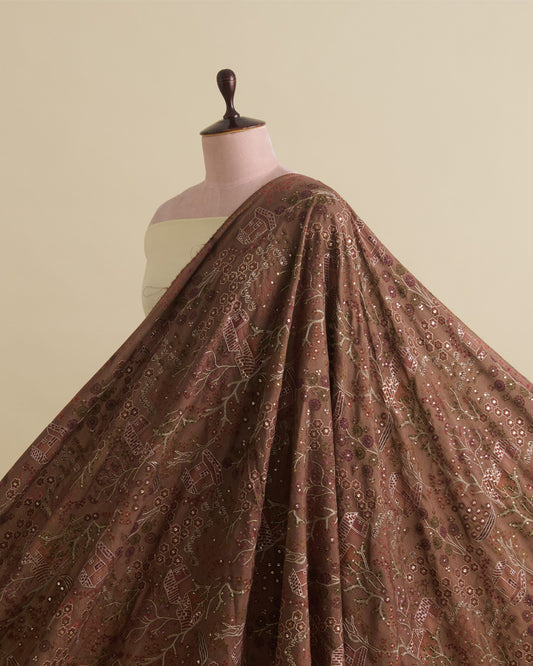 Brown Dupion Silk with Jaal Buta Print & Sequin Kasab Work