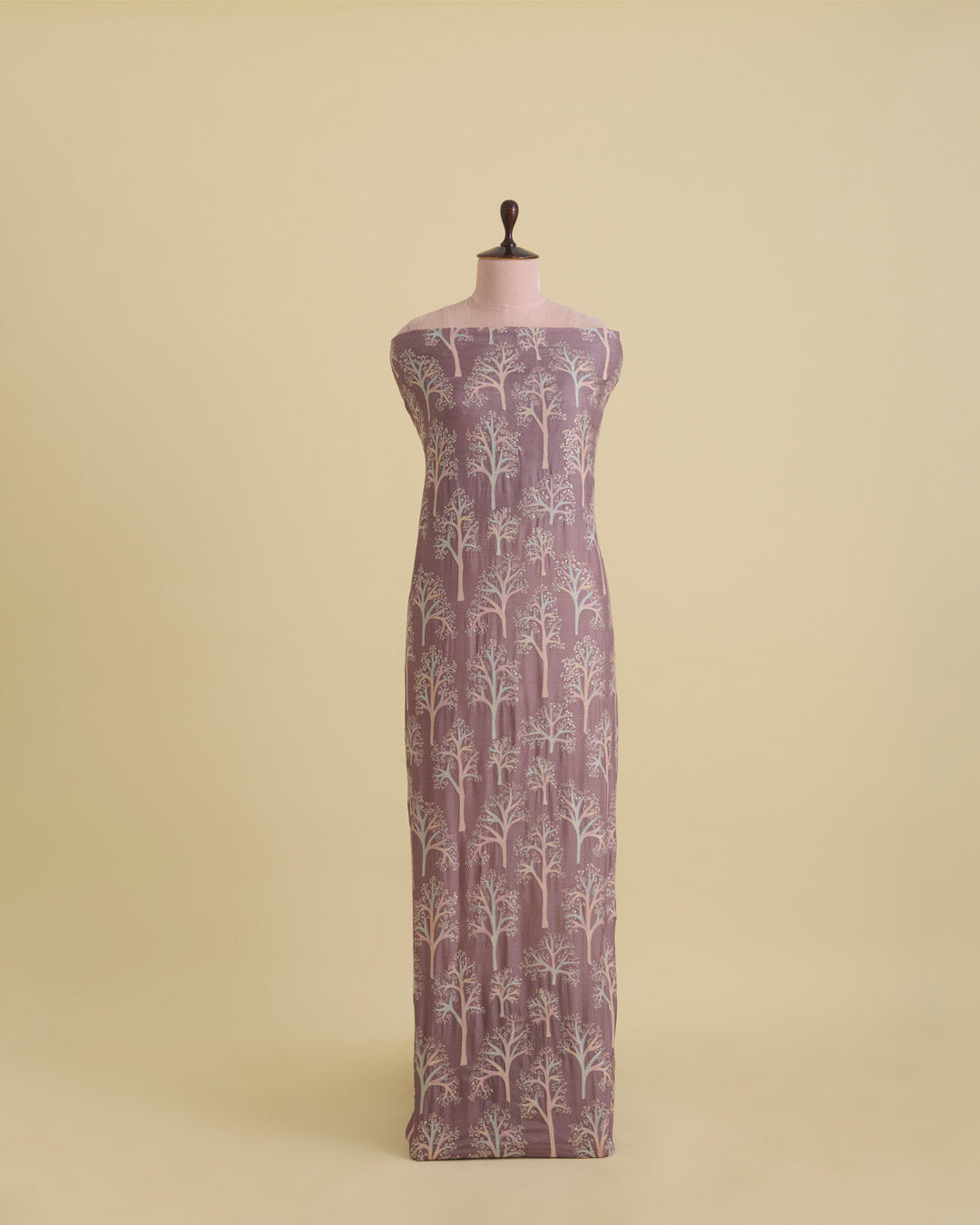 Dupion Silk Printed Fabric with Multi Resham & Sequins Work – Dusty Brown