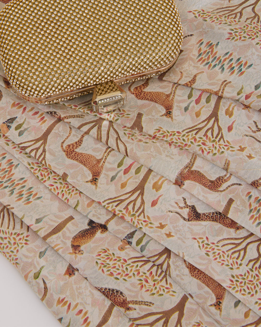 Ivory Dupion Jacquard Figure Printed Zari Woven