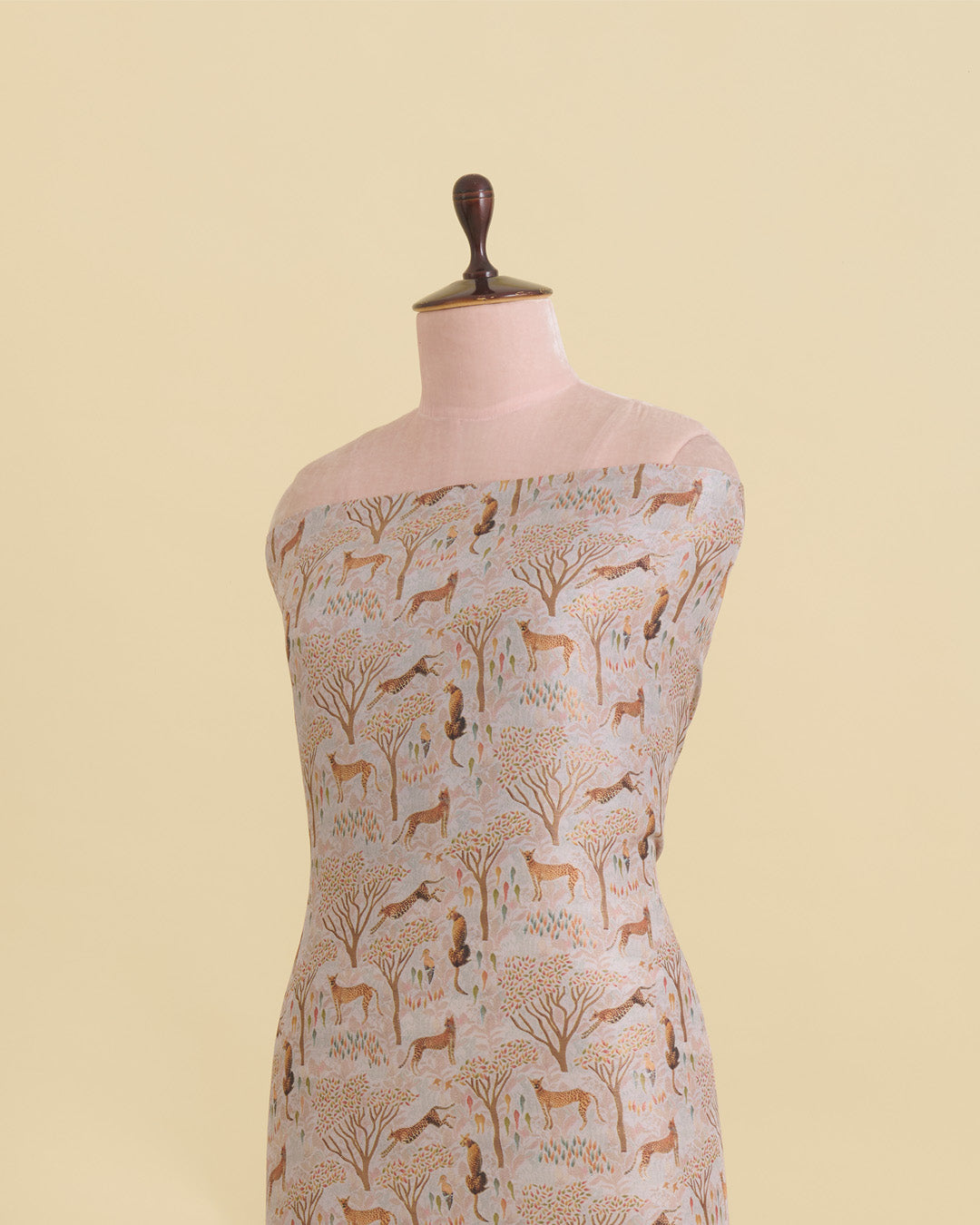 Misty Lilac Grey Dupion Jacquard Figure Printed Zari Woven