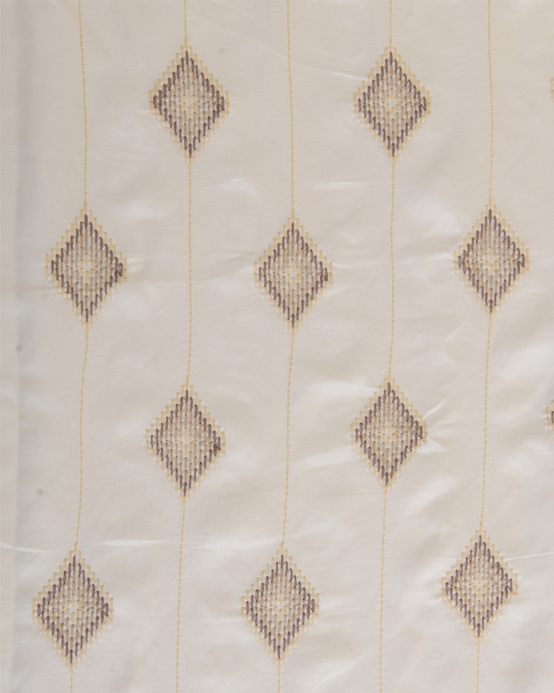 White Dupion Silk Thread Emb Ikat Stripes Fabric