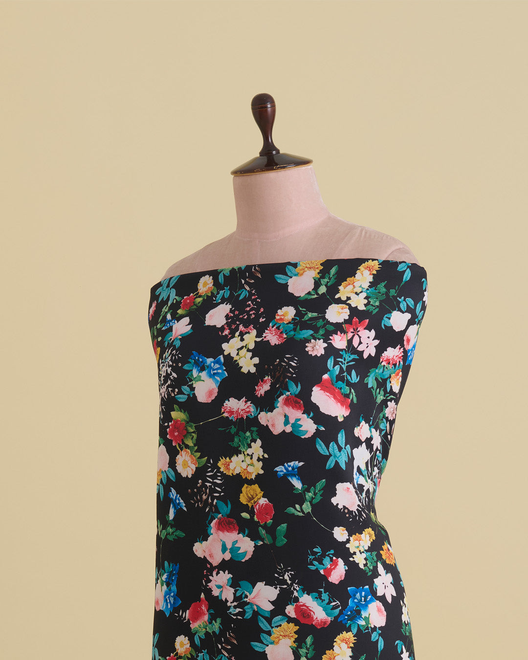 Dutch Satin Floral Printed Fabric – Black