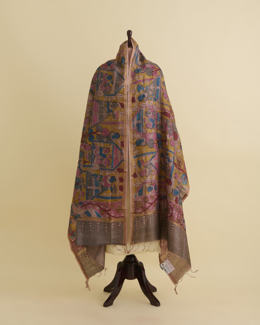Mustard Desi Tussar Hand Figure Printed Dupatta