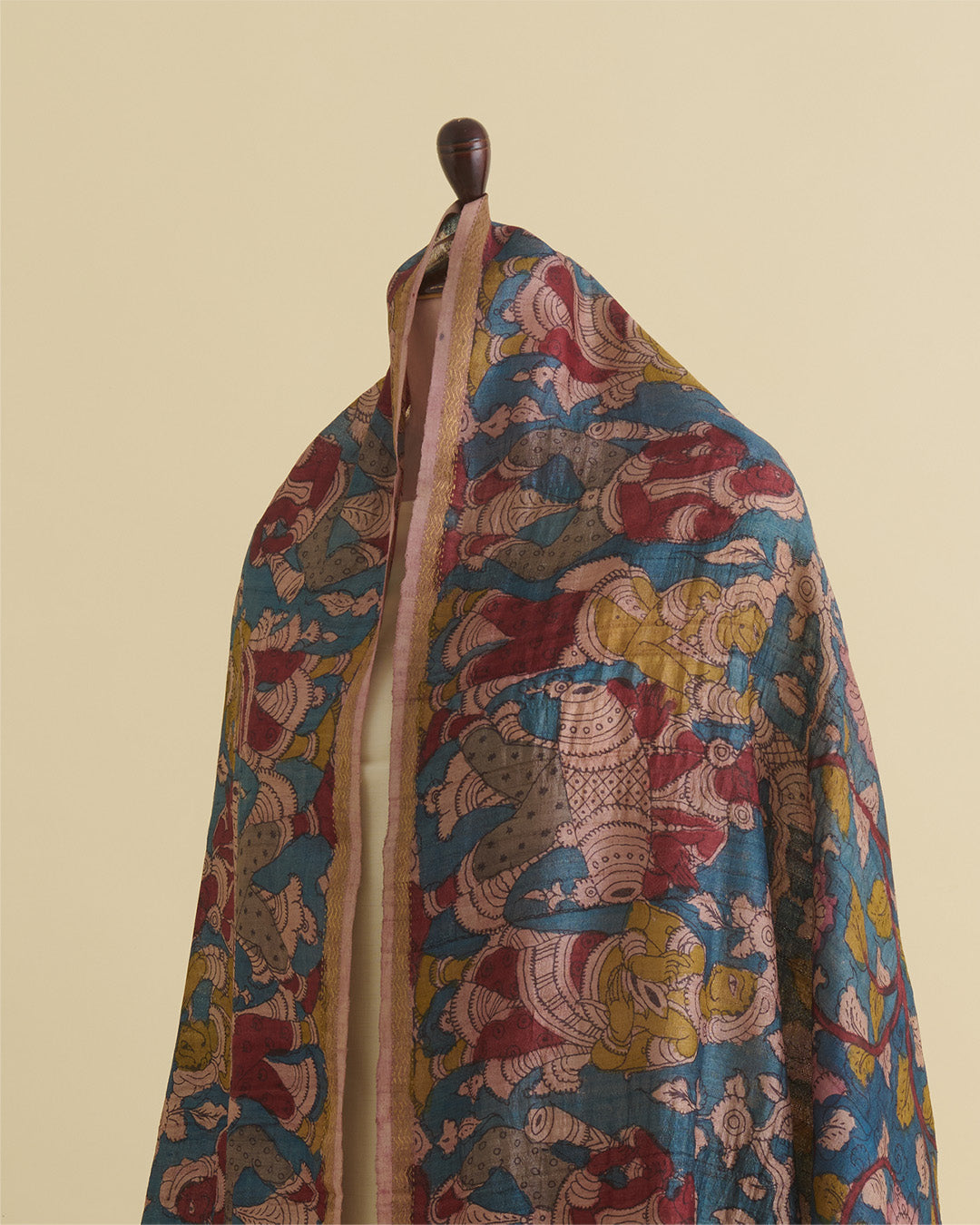 Petrol Blue Desi Tussar Hand Figure Printed Dupatta