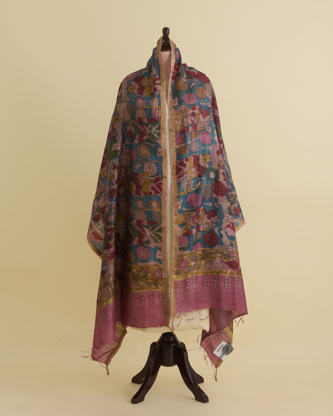 Petrol Blue Desi Tussar Hand Figure Printed Dupatta