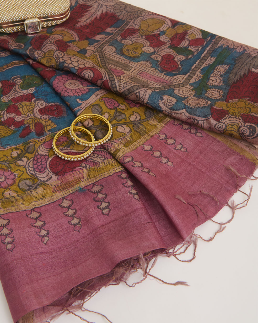 Petrol Blue Desi Tussar Hand Figure Printed Dupatta