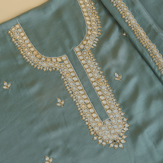 Grey Dupion Satin Embroidered Kurta