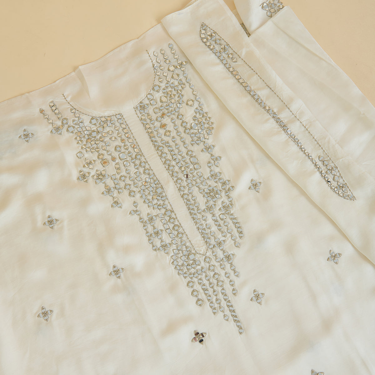 Offwhite Dupion Satin Zari Mirror Kurta