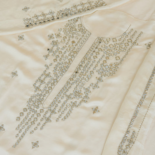 Offwhite Dupion Satin Zari Mirror Kurta