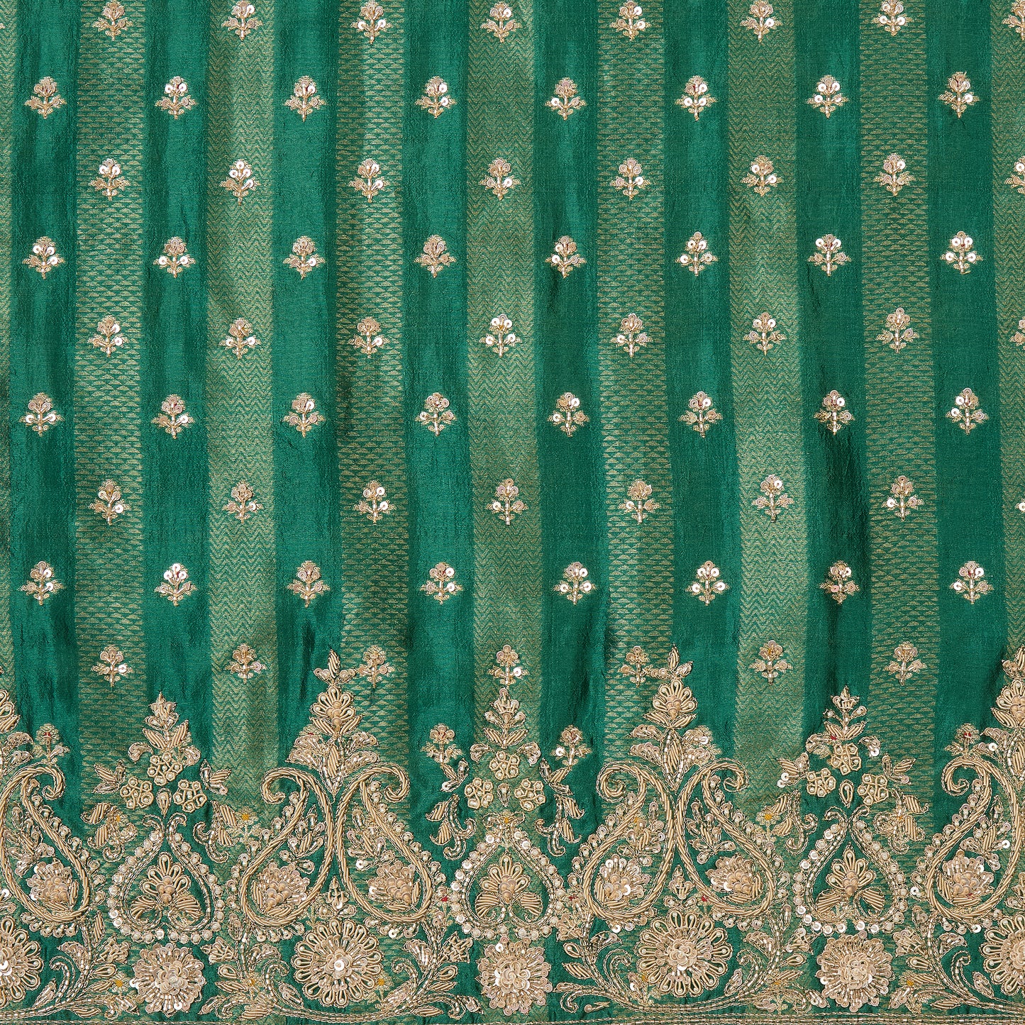 Bottle Green Chiniya Silk Embroidered Kurta Set with Dupatta