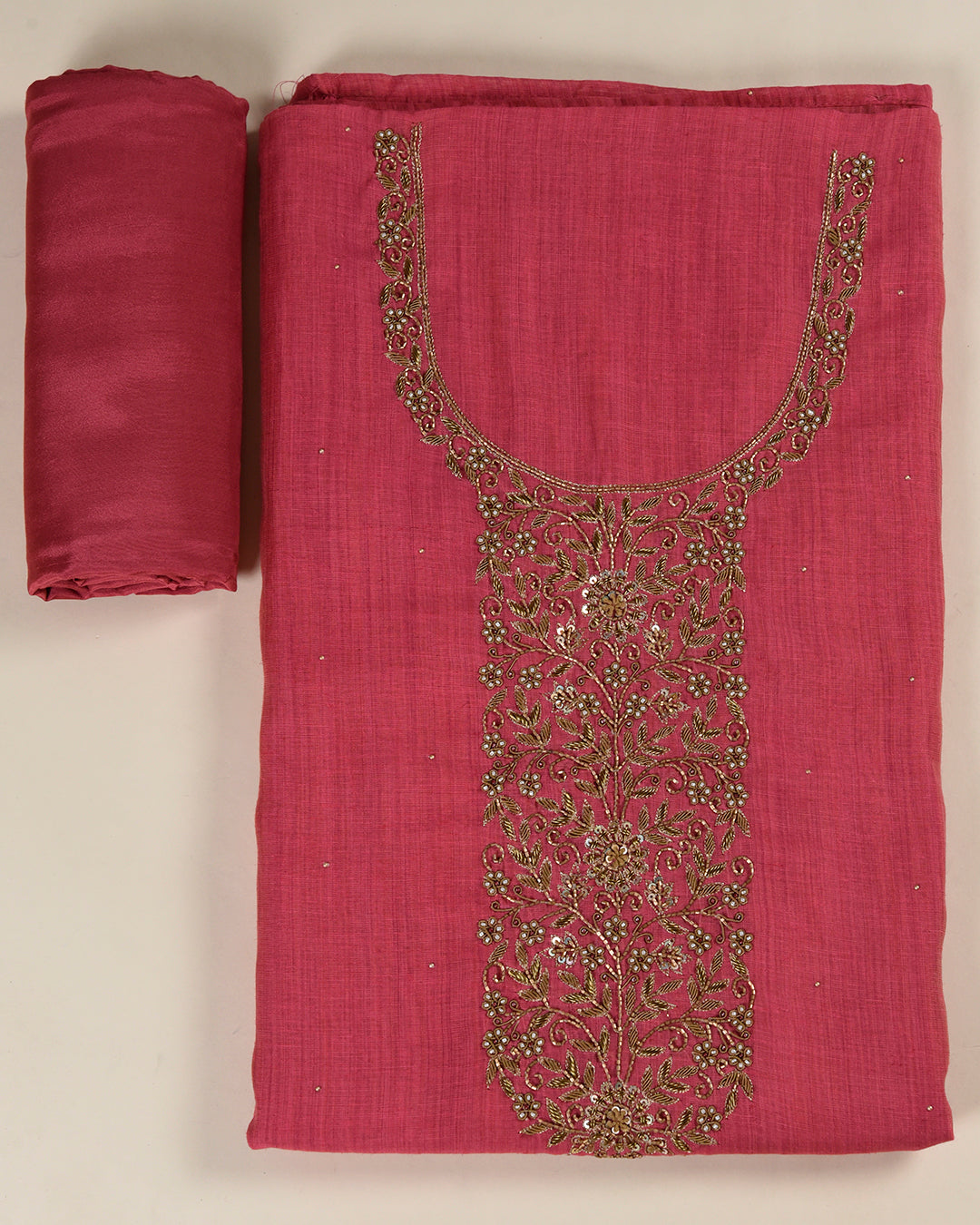 Dusty Pink Kora Chanderi Suit with Zardozi Embroidery
