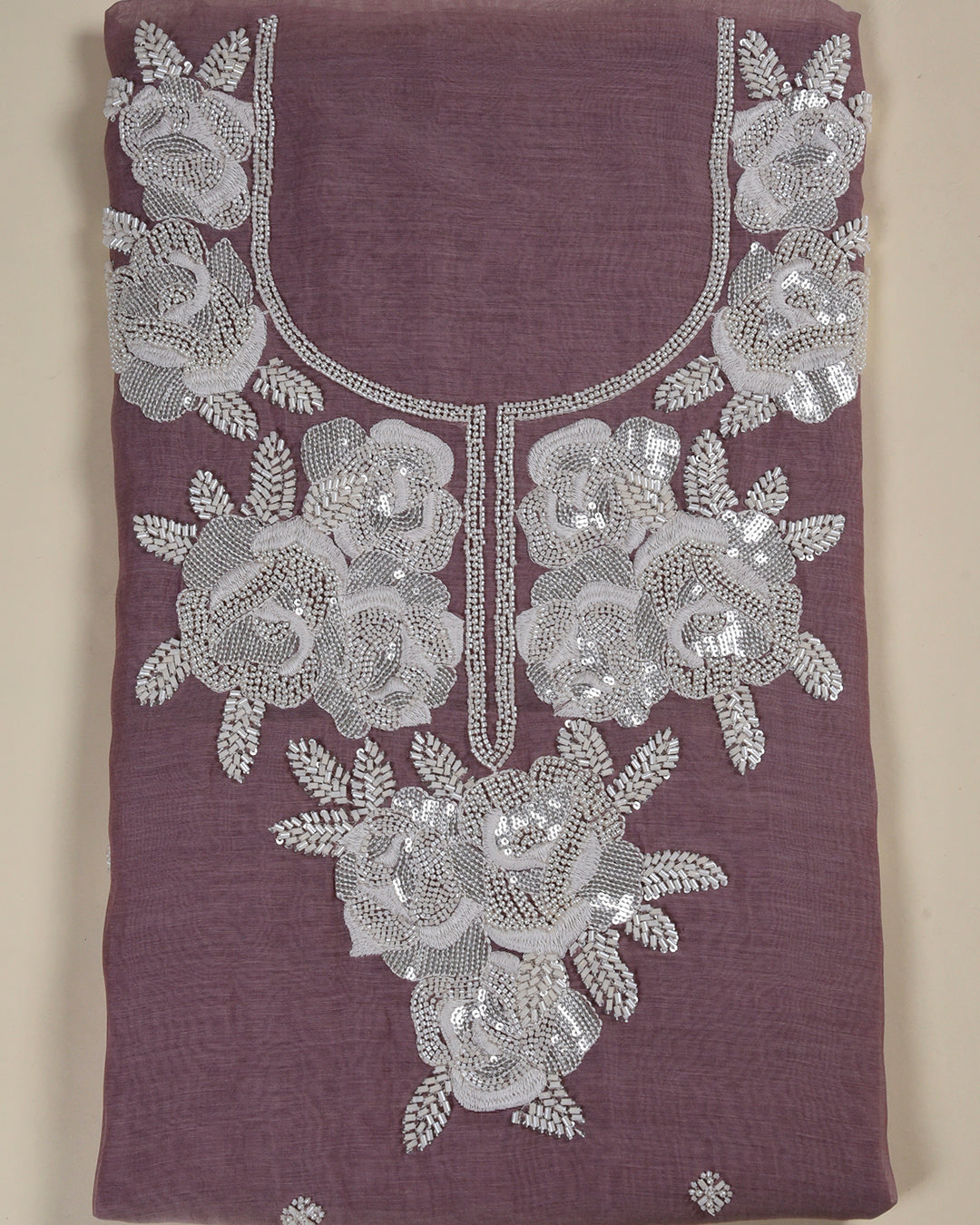 Dusty Mauve Fine Chanderi Embroidered Suit Set