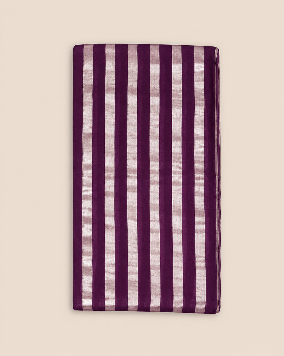 Dark Purple Chanderi Silver Stripes with Water Gold Daman Border Fabric