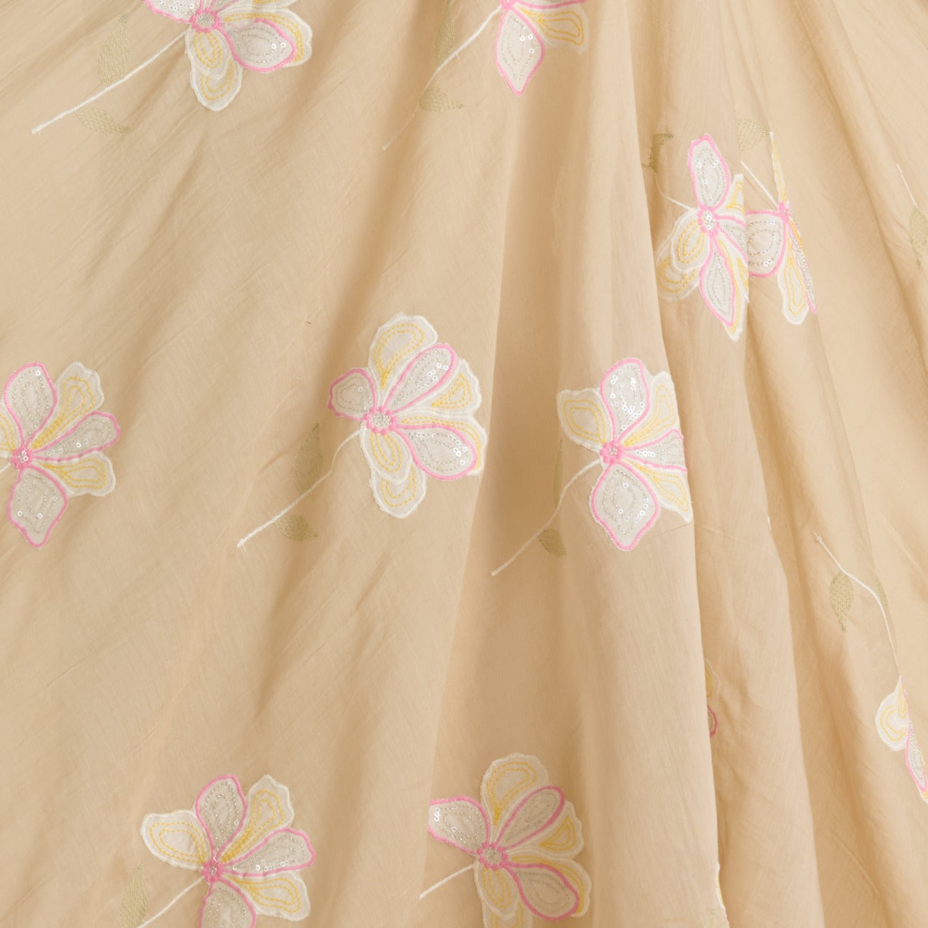 Beige Fine Chanderi Appliqué Work Buta with Sequin & Zari Fabric