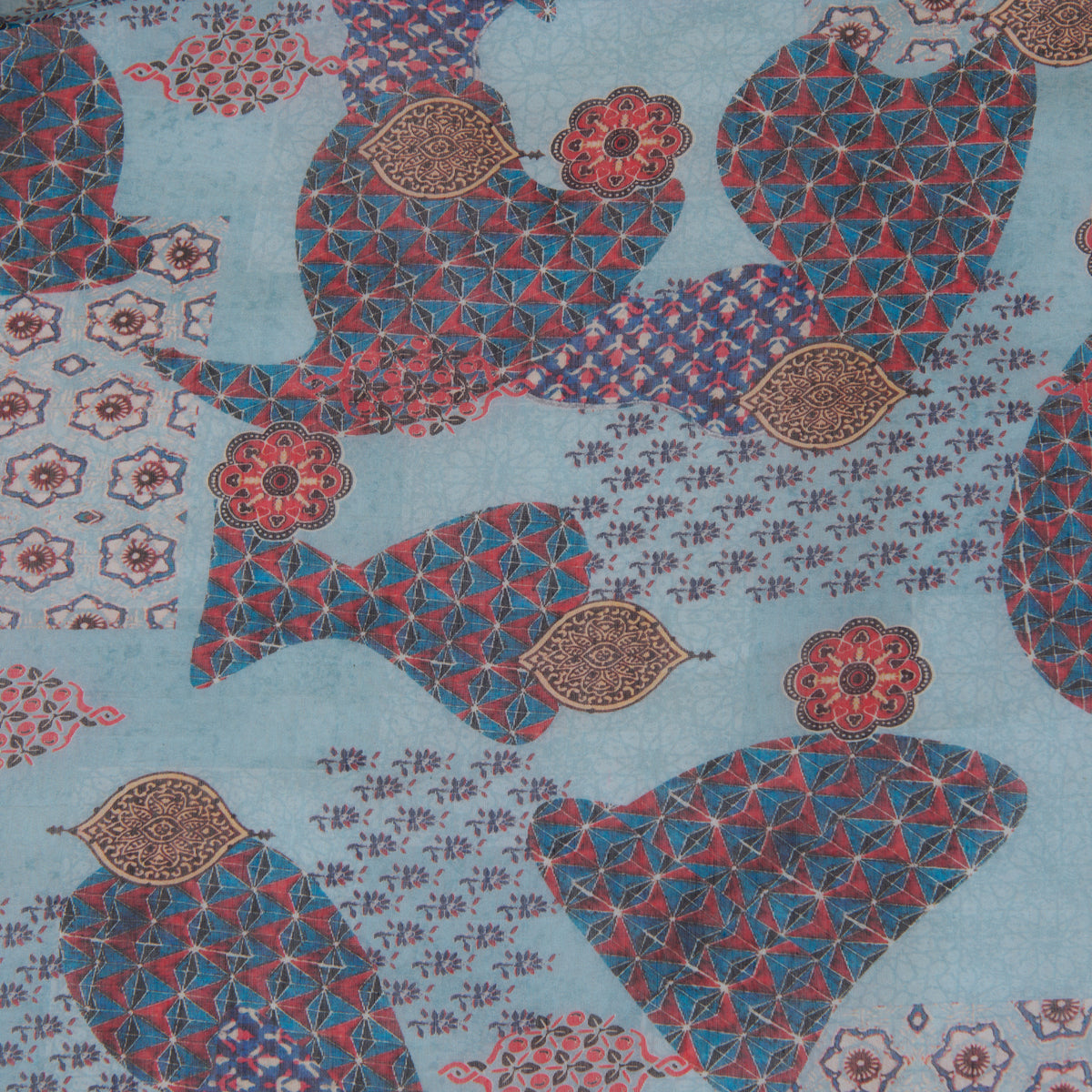 Dusty Blue Fine Chanderi Abstract Print Fabric