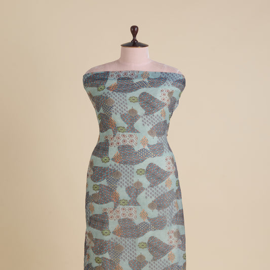 Dusty Mint Fine Chanderi Abstract Print Fabric